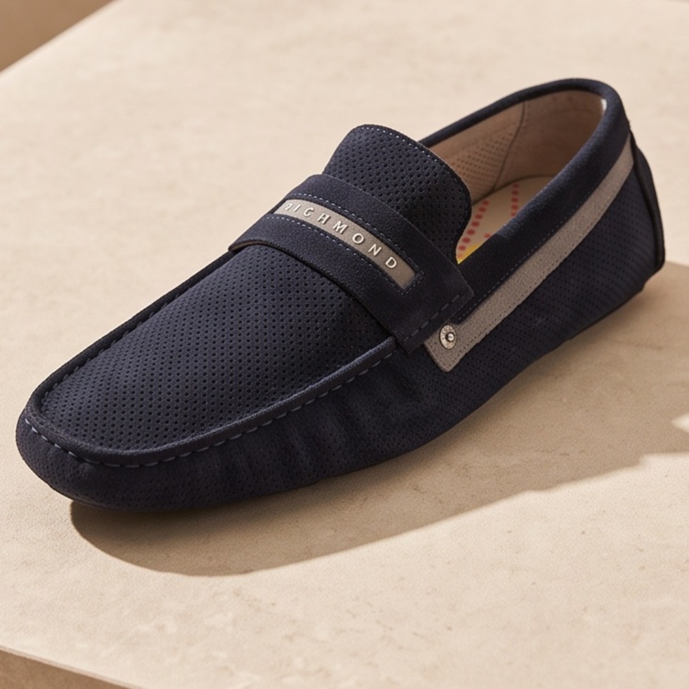 RICHMOND 🇮🇹 MEN'S BLUE SOFT SUEDE COMFORT FLAT SUMMER MOCCASINS